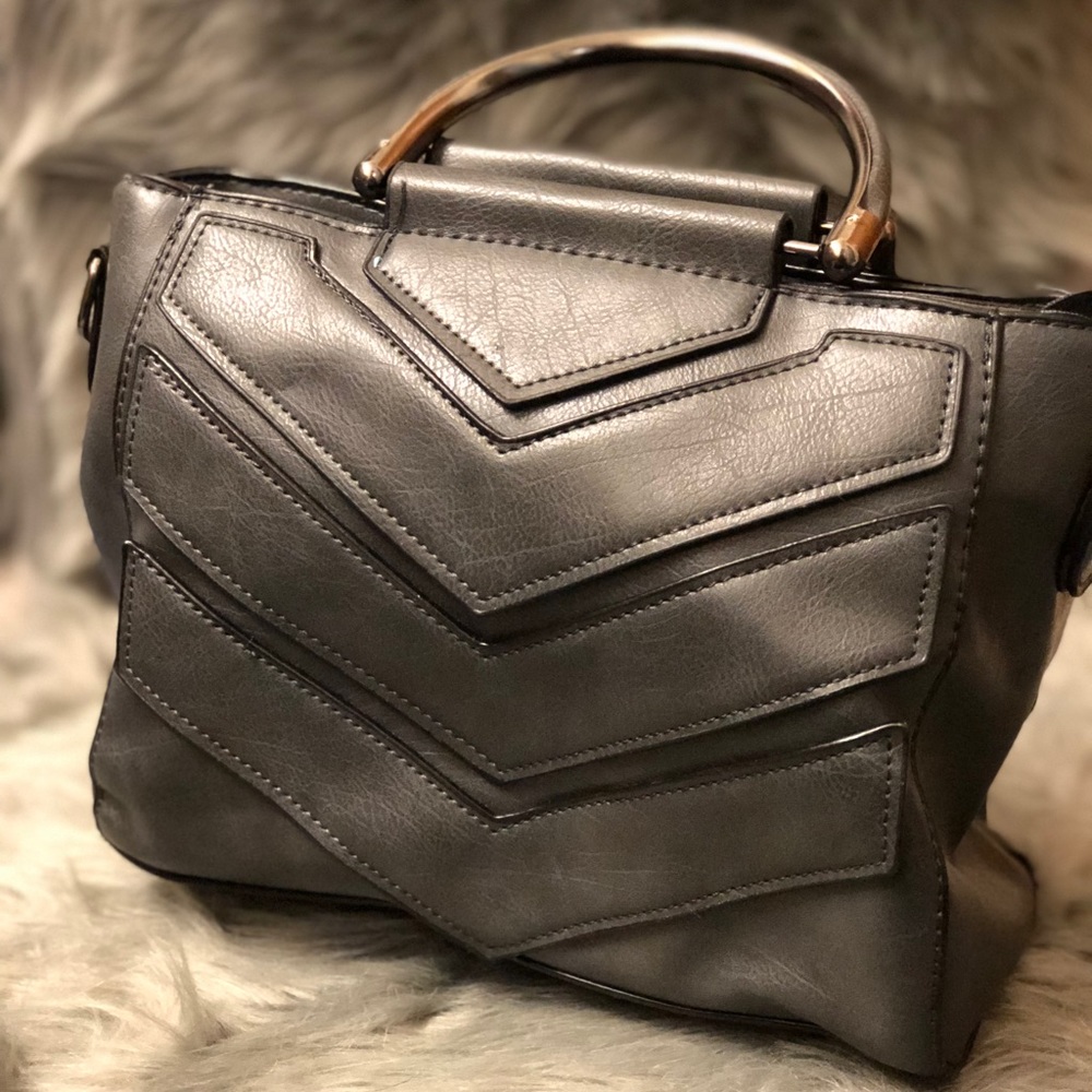 Grey, Mini, Geometric Design, Faux Leather Purse